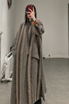 AVIVA JIFEI XUE A21-KJL Reversible Heavy Wool blend Stripe Long Kimono Coat